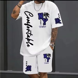 Stylish White and Blue Athletic Men's Shorts